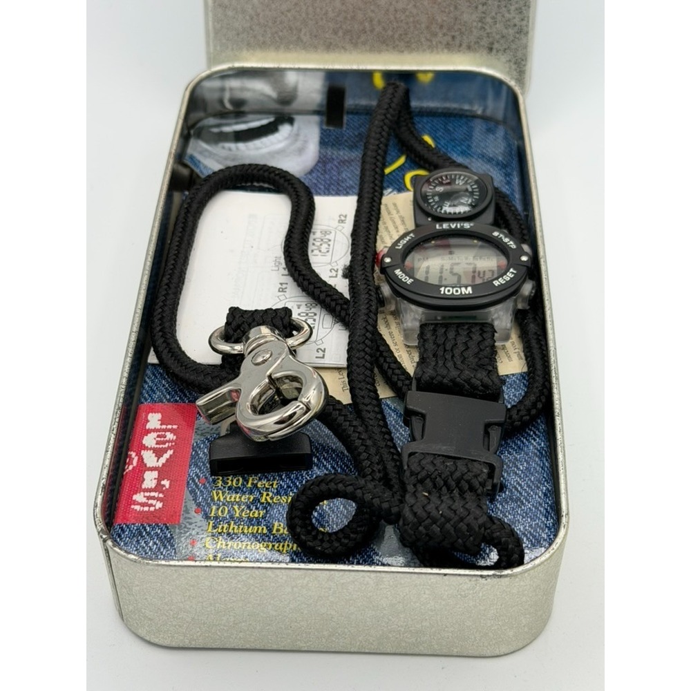 Vintage Levi's Storm Clip Digital Watch Compass Tin Y2K New Battery Works - Picture 3 of 7